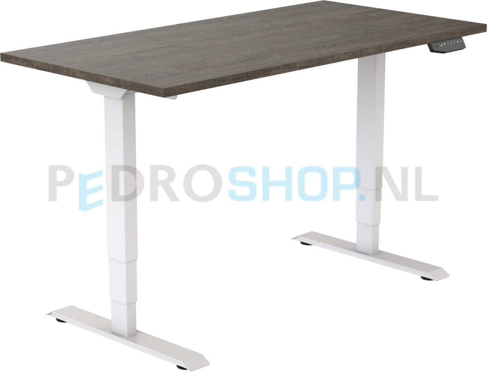 Elektrisch DSQ bureau EURO 140*80, witte poot met logan eiken blad