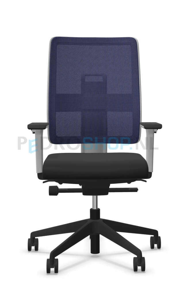 Bureaustoel VIASIT Toleo NPR, netbespanning donkerblauw, kunststof rugkap off white