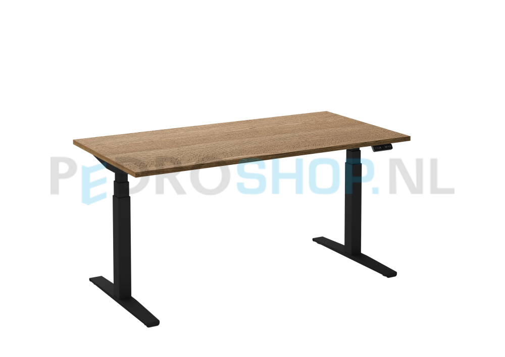 Bureau DSQ 140*80, elektrische zwarte poot met rustiek eiken tabak blad
